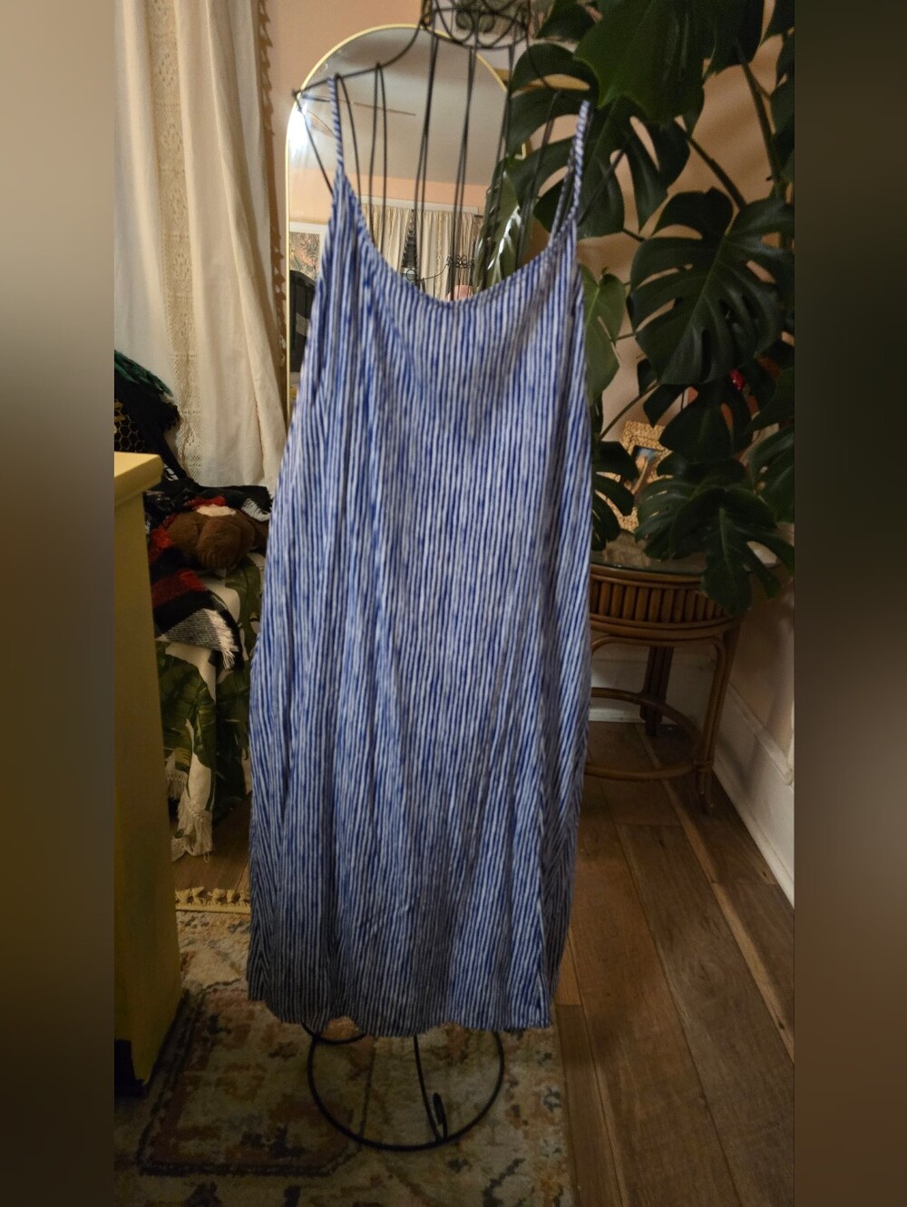 Old Navy Blue White Striped Smocked Back Cami Midi Sundress XL